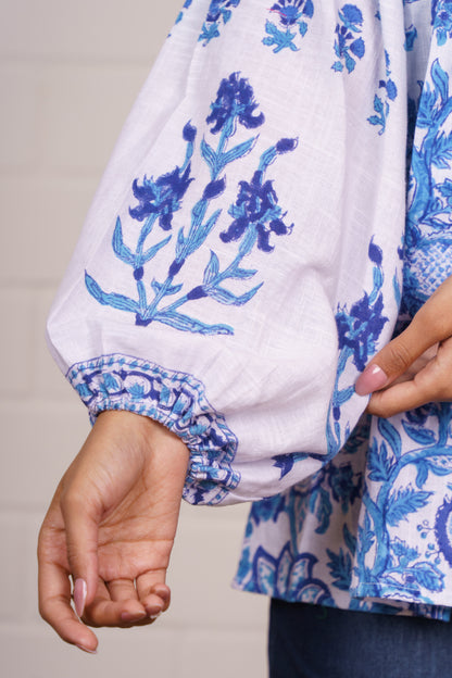 White Blue Block Printed Top-NFT145