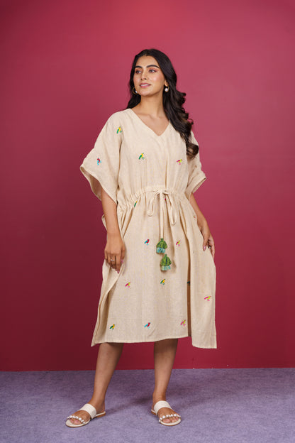 Beige Embroidered Kaftan-NVK532