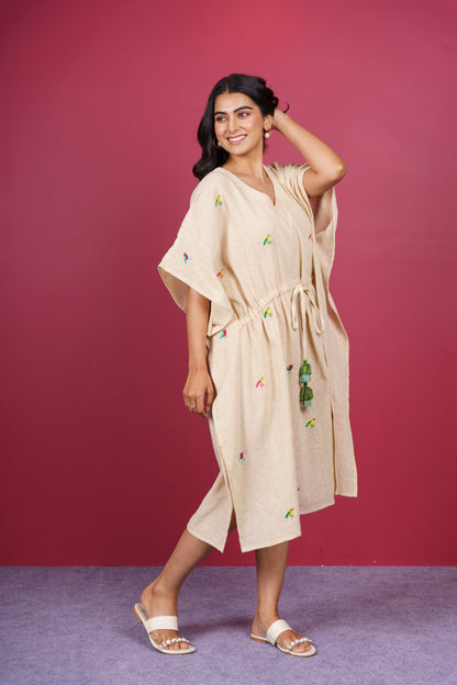 Beige Embroidered Kaftan-NVK532