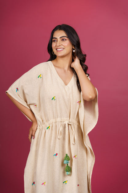 Beige Embroidered Kaftan-NVK532