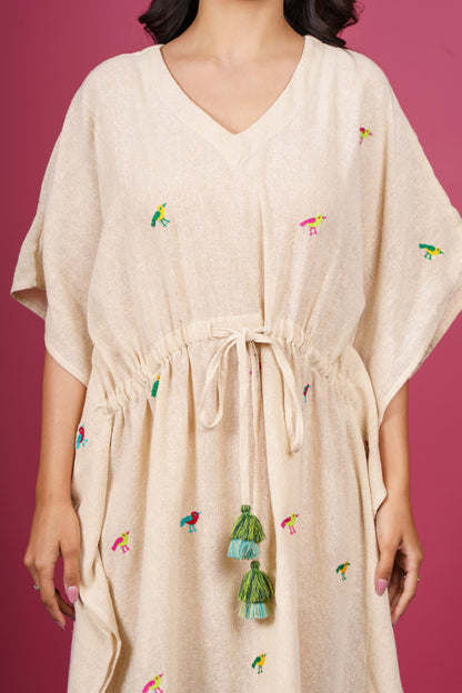 Beige Embroidered Kaftan-NVK532