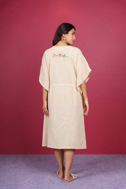 Beige Embroidered Kaftan-NVK532