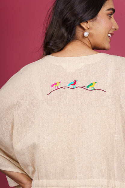 Beige Embroidered Kaftan-NVK532