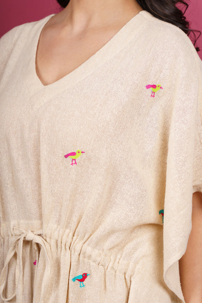 Beige Embroidered Kaftan-NVK532