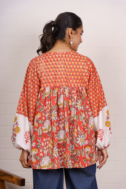Orange Block Printed Top-NFT147