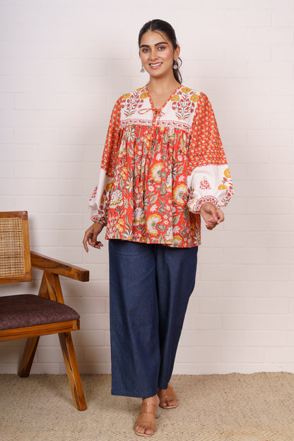 Orange Block Printed Top-NFT147