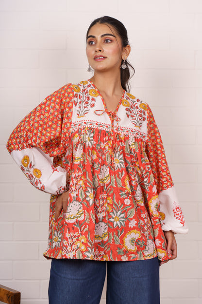 Orange Block Printed Top-NFT147