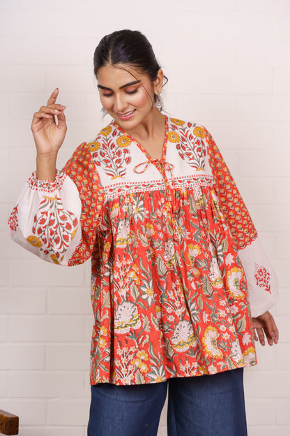 Orange Block Printed Top-NFT147
