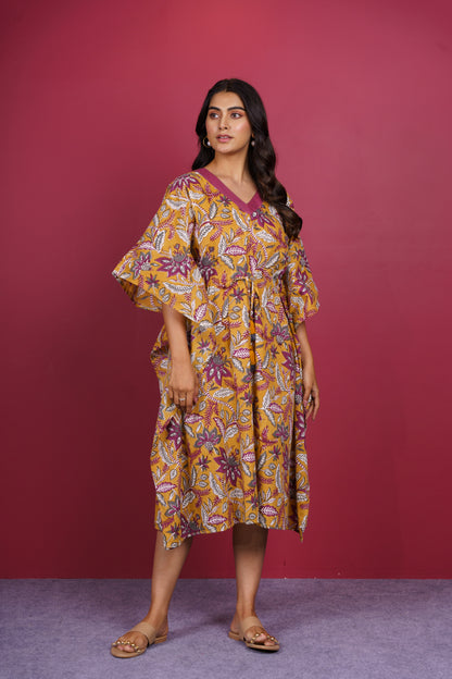Mustard Floral Kaftan-NVK527