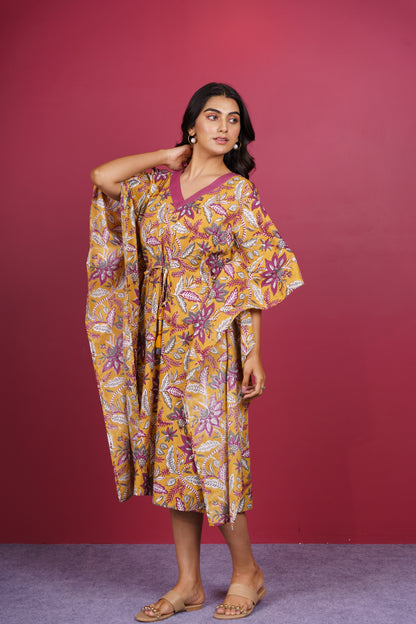 Mustard Floral Kaftan-NVK527