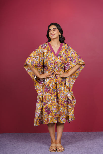 Mustard Floral Kaftan-NVK527