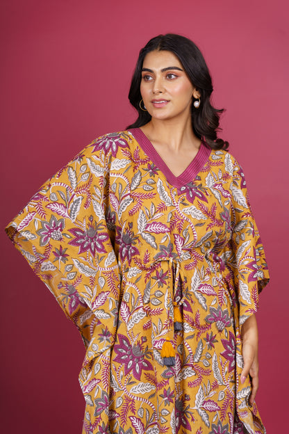 Mustard Floral Kaftan-NVK527