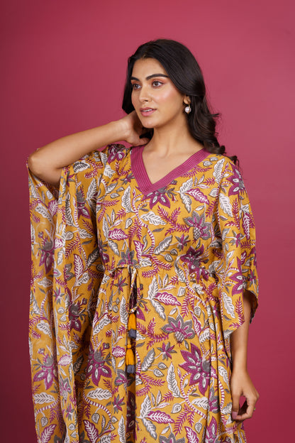 Mustard Floral Kaftan-NVK527