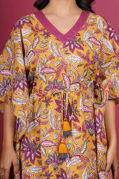 Mustard Floral Kaftan-NVK527