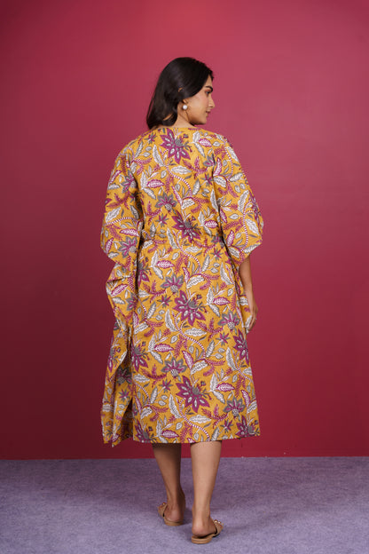 Mustard Floral Kaftan-NVK527