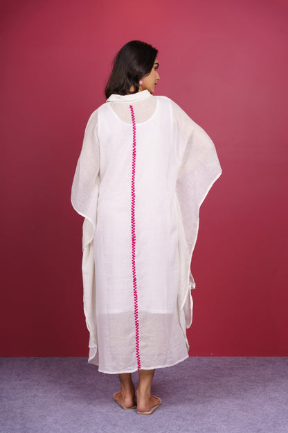 White Munga Cotton Kaftan (Slip Included) -NVK539