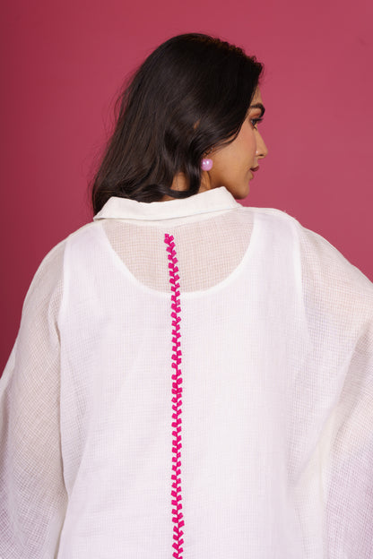 White Munga Cotton Kaftan (Slip Included) -NVK539