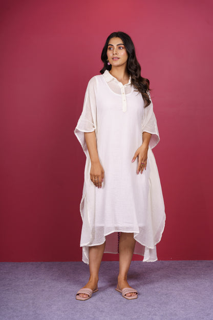 White Munga Cotton Kaftan (Slip Included) -NVK539