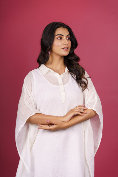 White Munga Cotton Kaftan (Slip Included) -NVK539