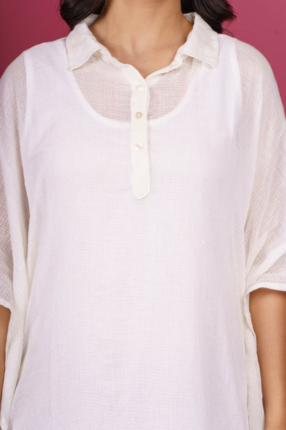 White Munga Cotton Kaftan (Slip Included) -NVK539