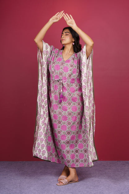 Onion Pink Long Kaftan-NVK535
