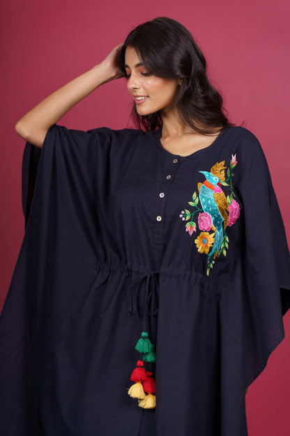 Black Embroidered Kaftan-NVK530