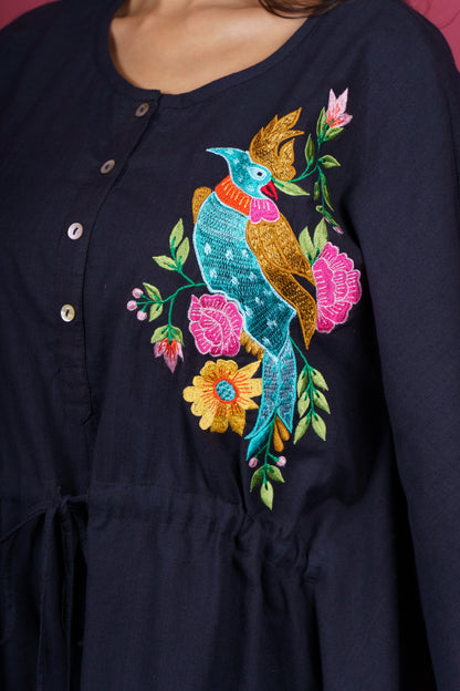 Black Embroidered Kaftan-NVK530