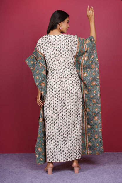 Floral Green Long Kaftan-NVK536