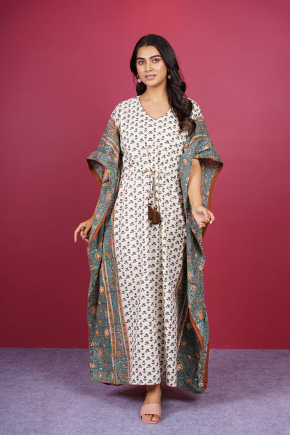 Floral Green Long Kaftan-NVK536