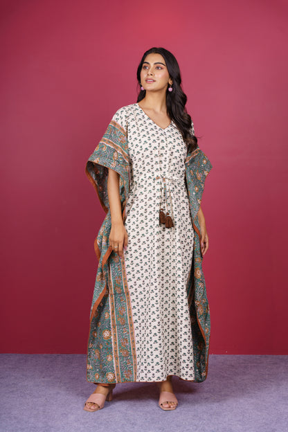 Floral Green Long Kaftan-NVK536