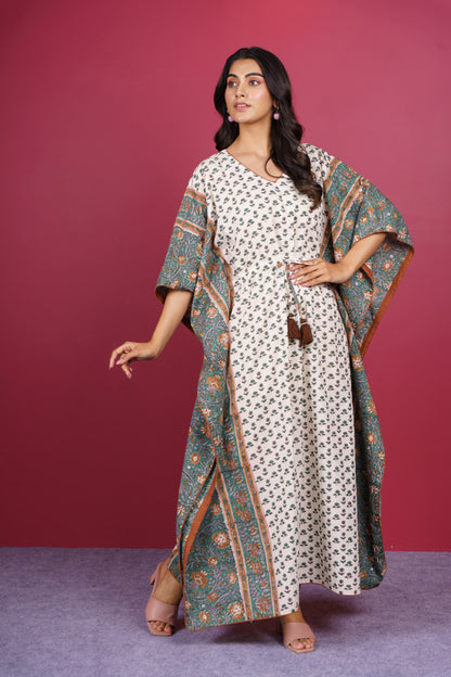 Floral Green Long Kaftan-NVK536