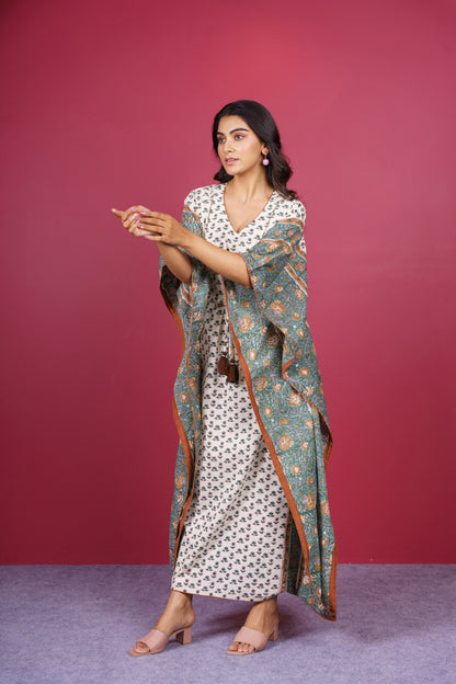 Floral Green Long Kaftan-NVK536