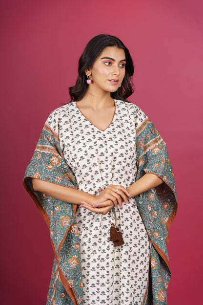 Floral Green Long Kaftan-NVK536