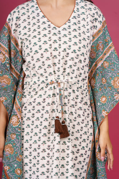 Floral Green Long Kaftan-NVK536