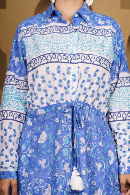 Indigo Blue Floral Printed Dress-NFD88