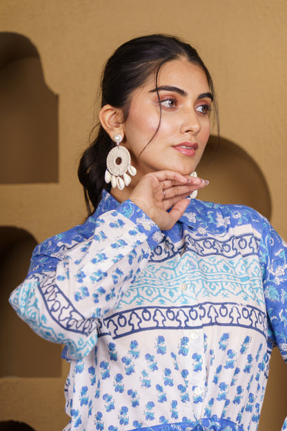 Indigo Blue Floral Printed Dress-NFD88