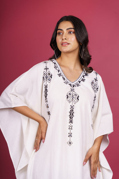 Khari Cotton Embroidered Kaftan-NVK529