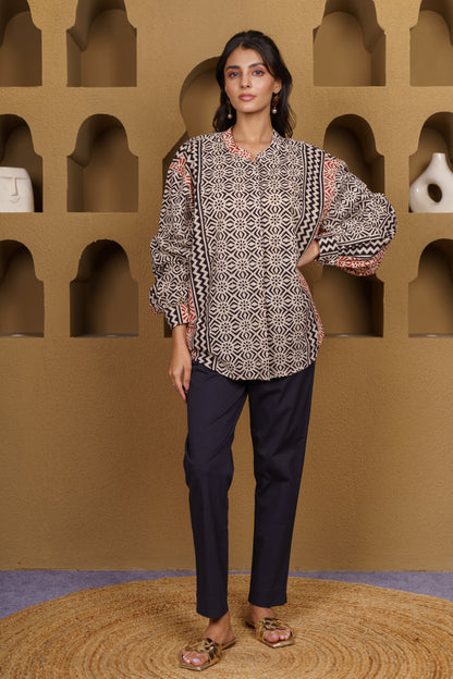 Printed Boho Cotton Shirt Top-NFT139