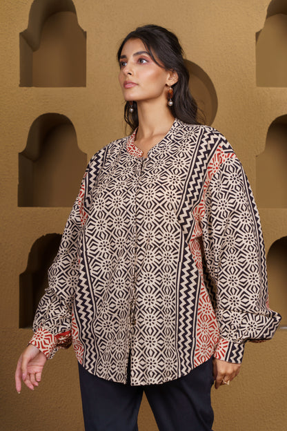 Printed Boho Cotton Shirt Top-NFT139