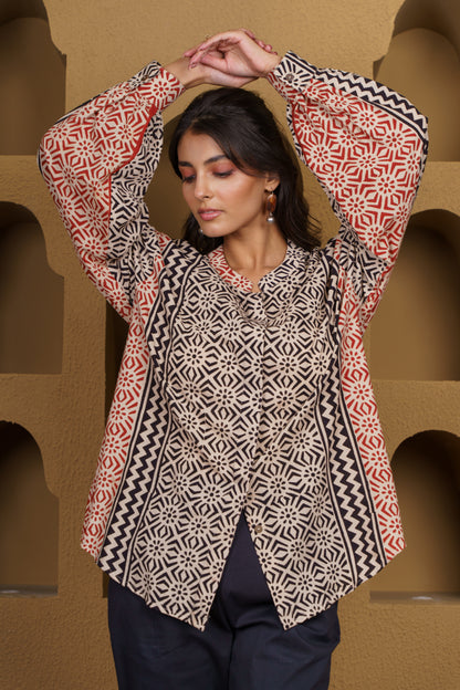 Printed Boho Cotton Shirt Top-NFT139