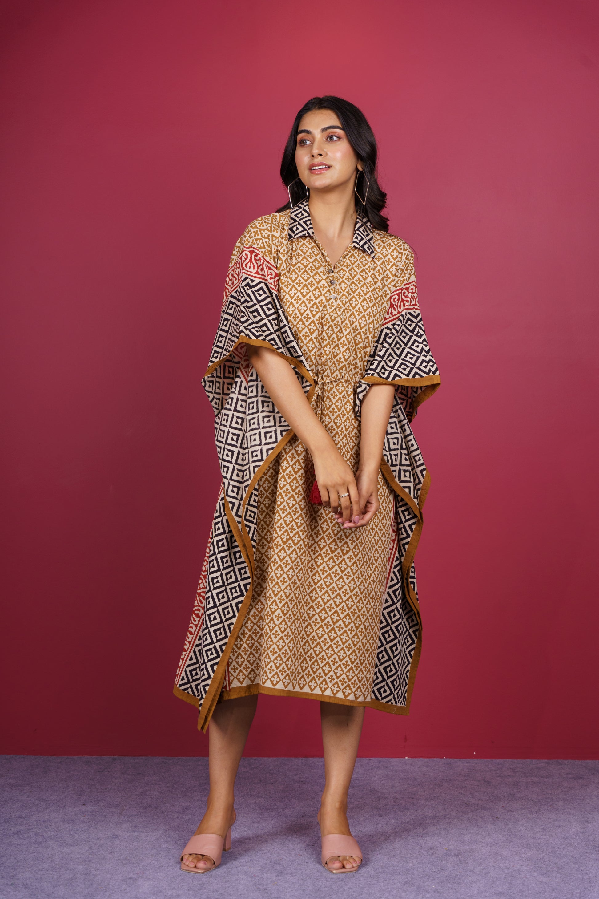 Bagru Collar Kaftan-NVK525 L - Main Image