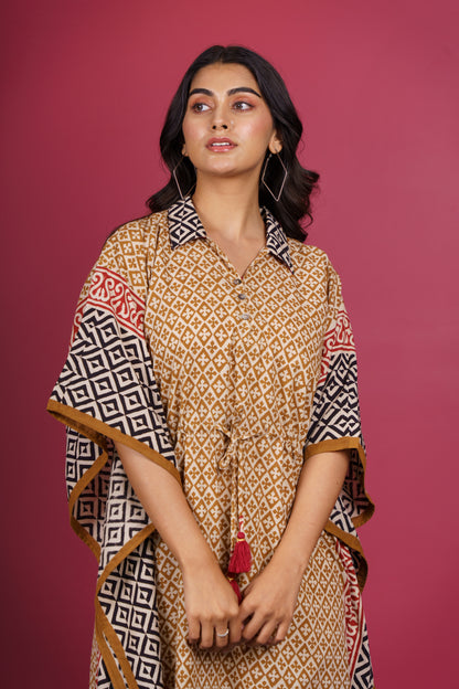 Bagru Collar Kaftan-NVK525