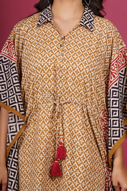 Bagru Collar Kaftan-NVK525