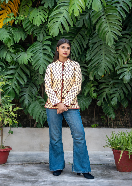 Beige Reversible Quilted Jacket-NVQJ637