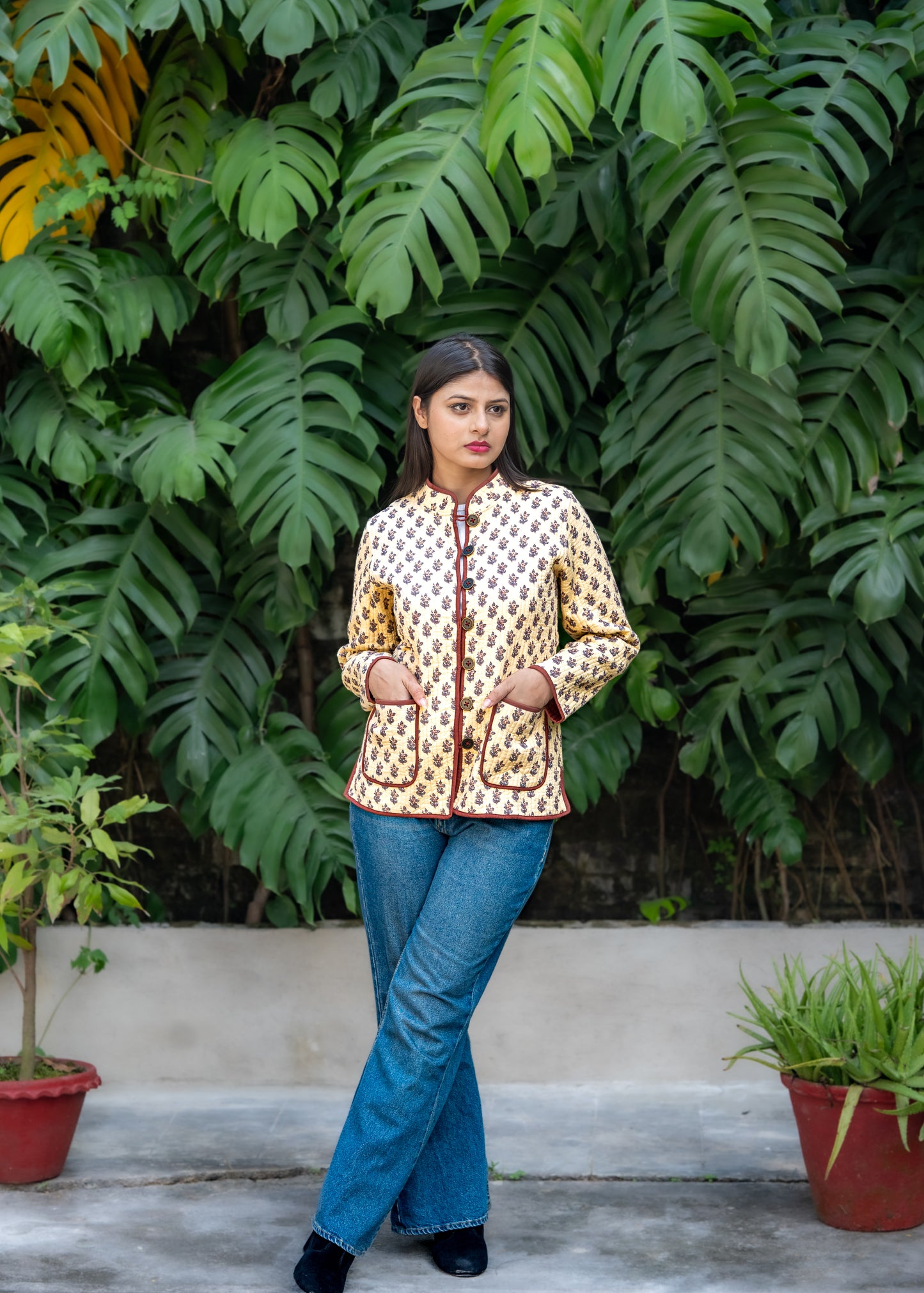 Beige Reversible Quilted Jacket-NVQJ637