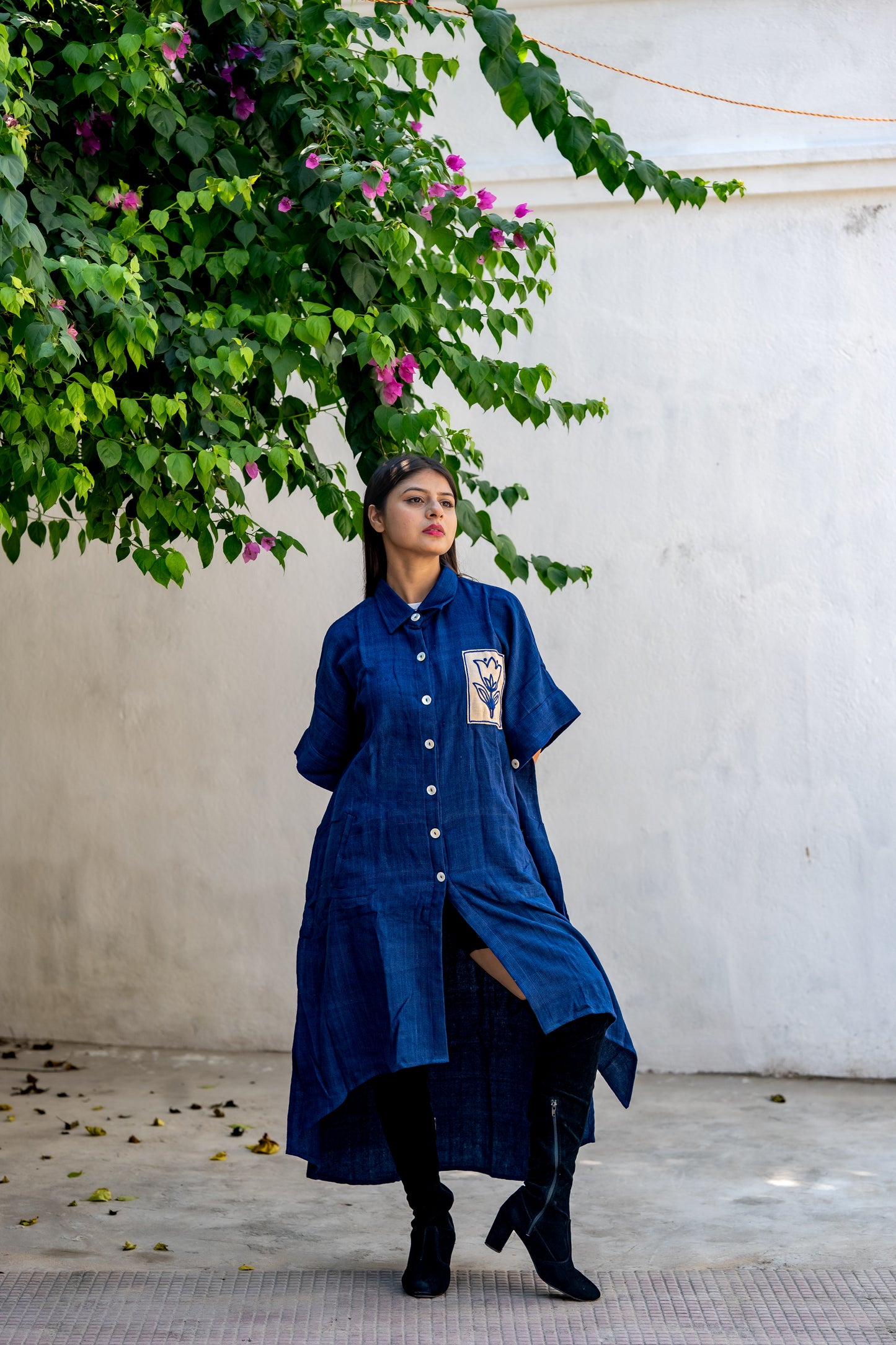 Navy Handloom Khari Embroidered Kaftan - NVK557