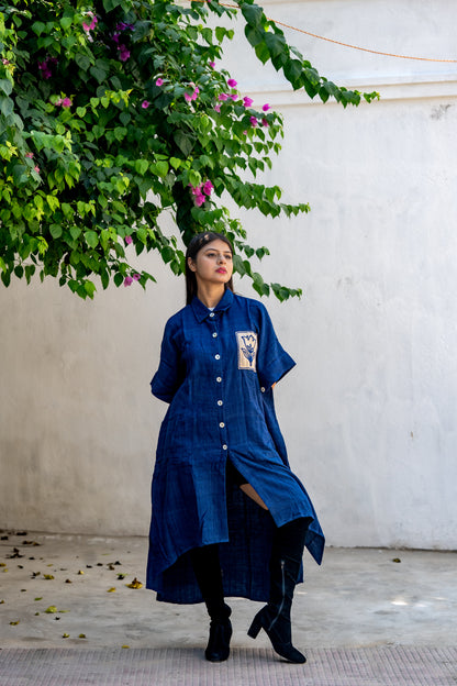 Navy Handloom Khari Embroidered Kaftan - NVK557