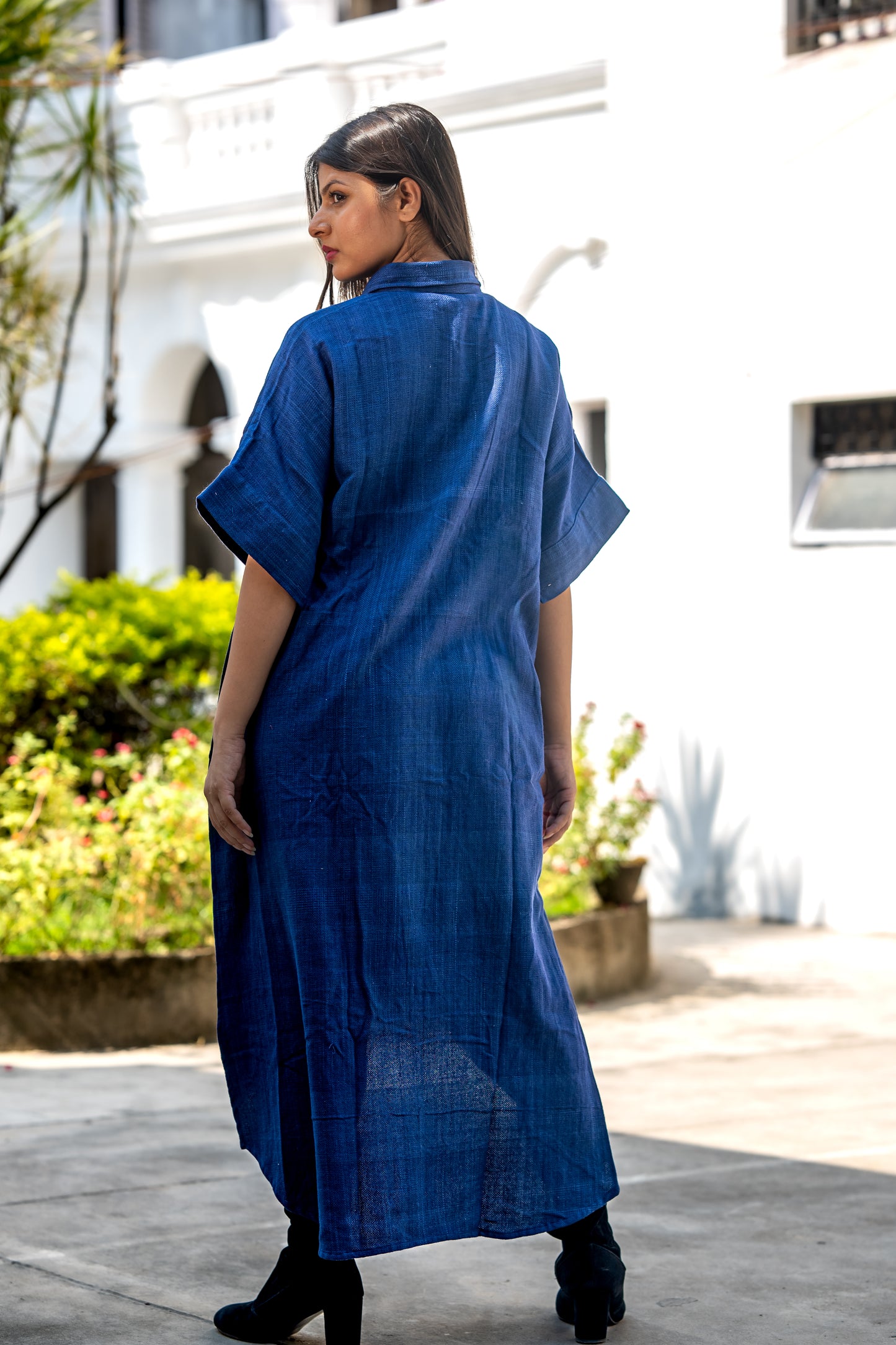 Navy Handloom Khari Embroidered Kaftan - NVK557