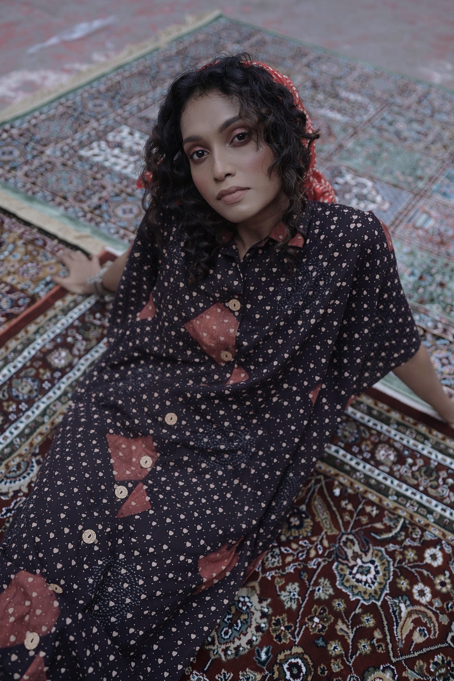 Black Ajrakh Long Kaftan - NVK558