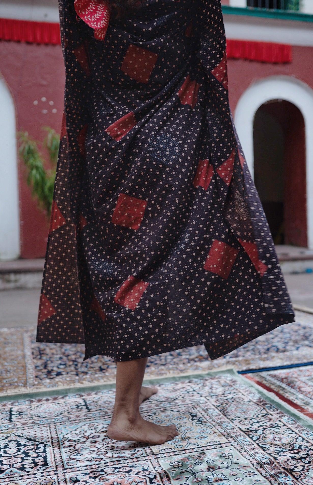 Black Ajrakh Long Kaftan - NVK558